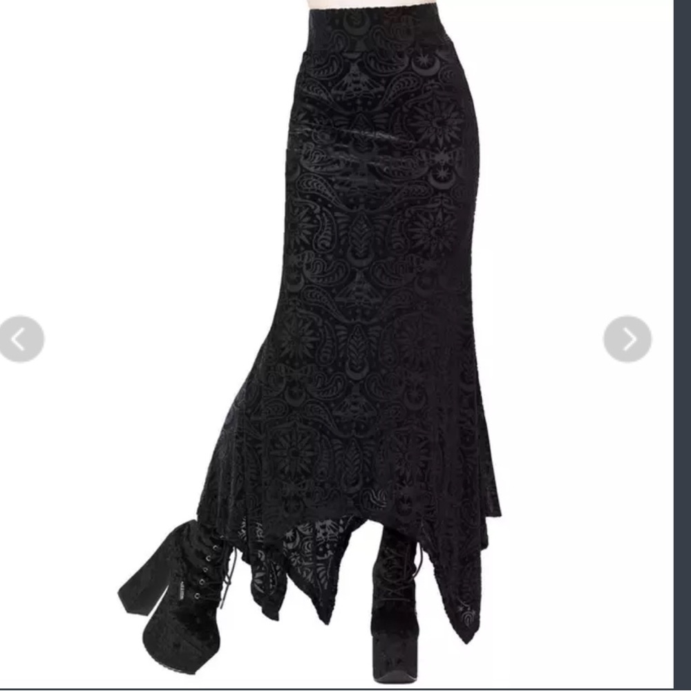 Killstar Genesis Lace Up Black Velvet Burnout Gothic Maxi Skirt